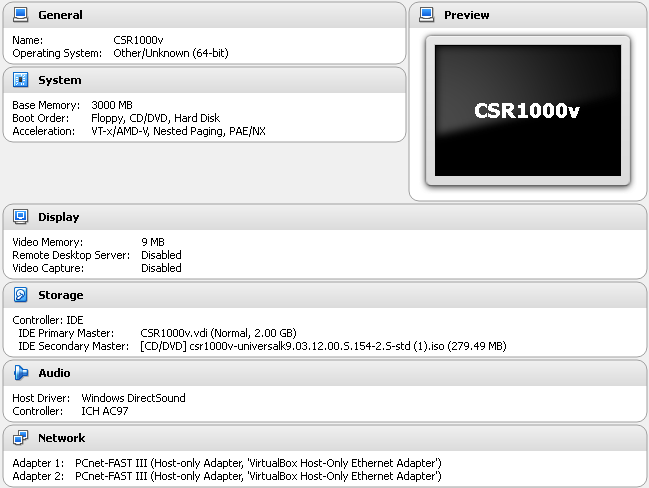 CSR1000v VM Settings